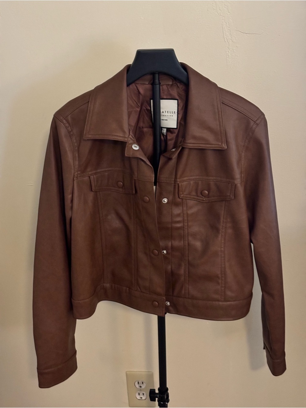Bagatelle Collection Women’s Brown Faux Leather Trucker Jacket - Picture 5 of 7